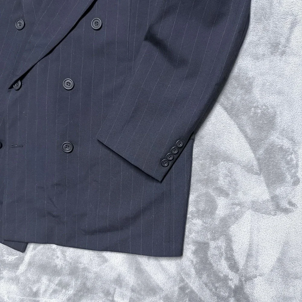 Paul Stuart Suit Jacket Mens 45 Long Navy Pinstripe Wool Double Breasted England
